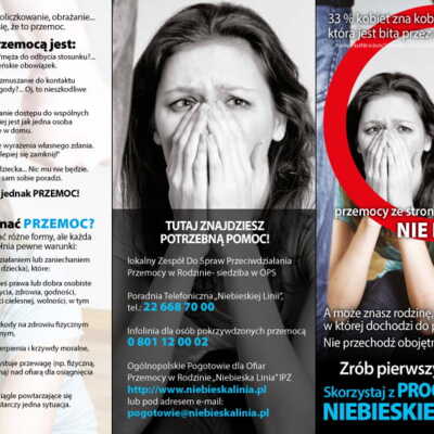 Ulotka: Profilaktyka przemocy w rodzinie, promocja realizacji procedury „Niebieskie Karty”